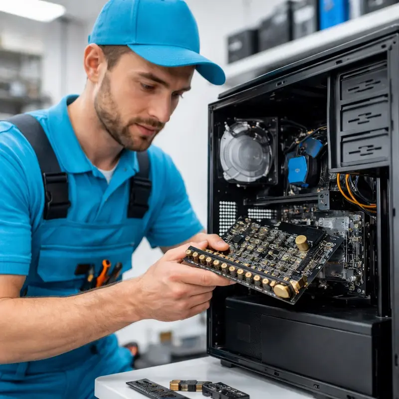 Мастер устанавливает звуковую карту на ПК в Сургуте